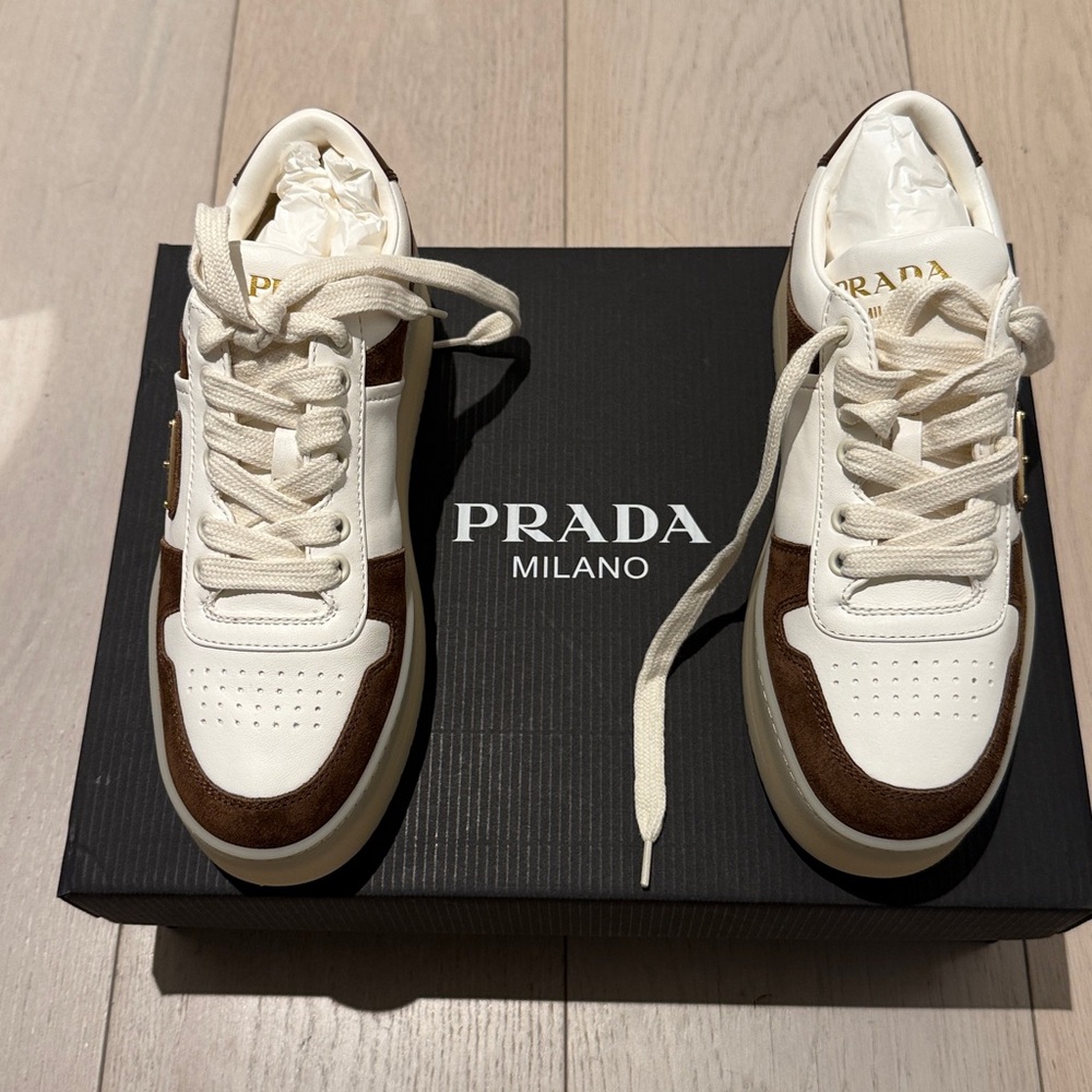 Prada Women’s White and Brown Platform Sneakers - Picture 2 of 5